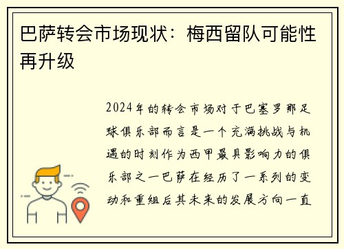 巴萨转会市场现状：梅西留队可能性再升级